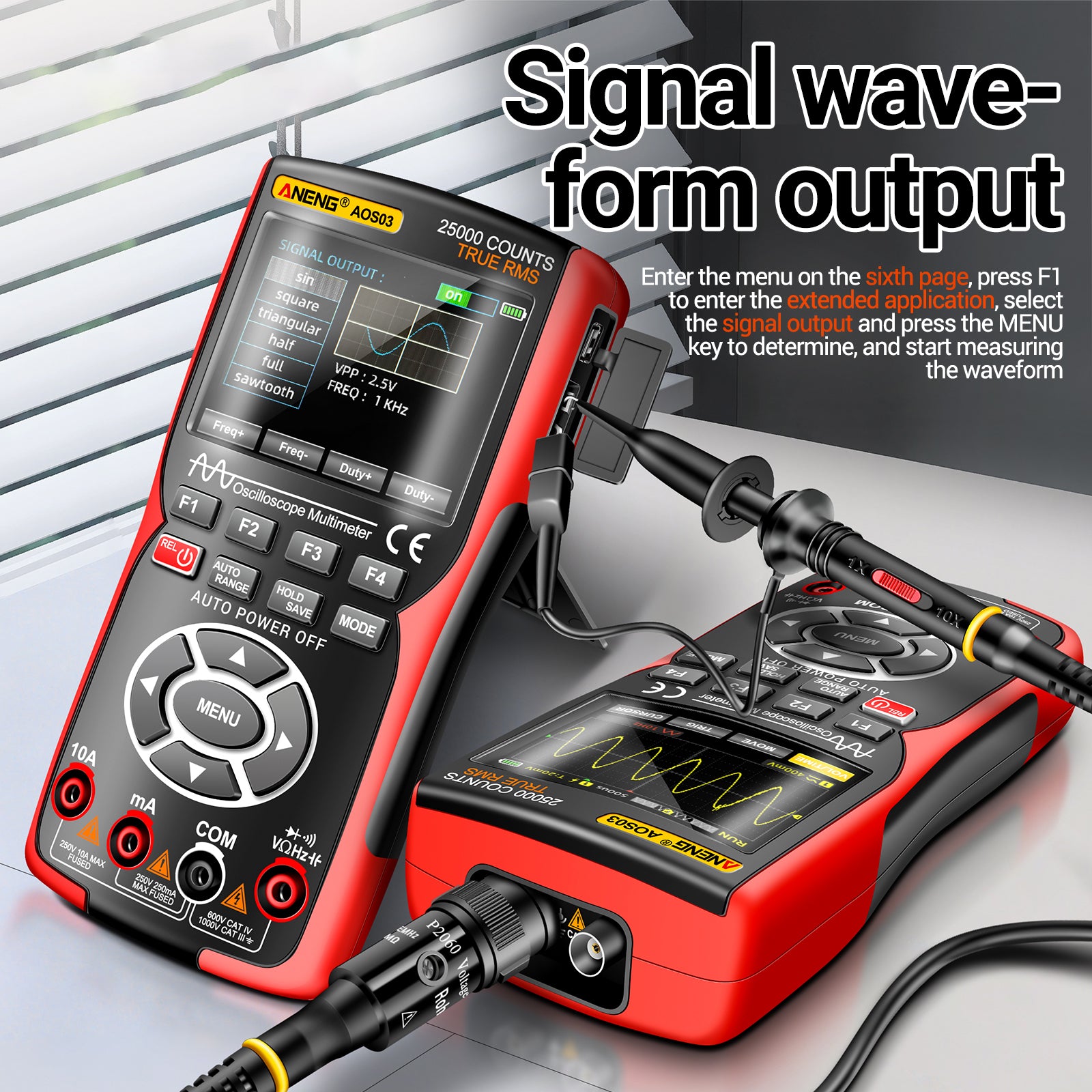 ANENG AOS03 Digital Oscilloscope Multimeter Signal Generator Waveform Output Handheld Multimeter ANENG AOS03 Digital Oscilloscope Multimeter Signal Generator Waveform Output Handheld Multimeter